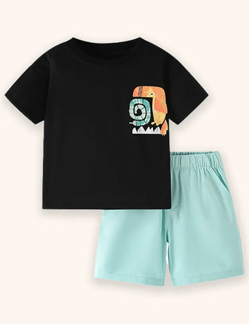 Cartoon Animal Printed T-shirt Set